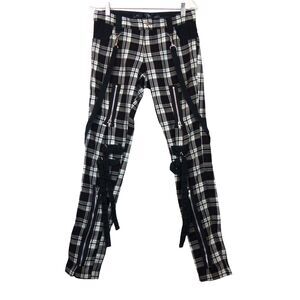 Vintage Mercy Plaid Bondage Pants Womens S Black White Punk Goth Emo Y2K Straps